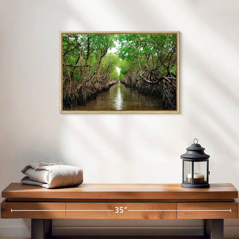 Mangroves de Everglade City, 19 po x 13 po, Cadre flottant en bois naturel