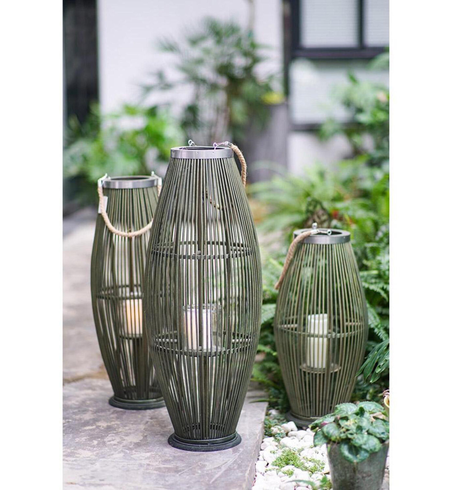 Bamboo Lantern Candle Holder, 23.2" H x 11.4" W x 11.4" D