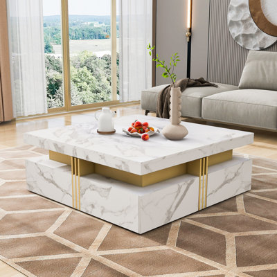Table basse moderne carrée avec rangement et 4 tiroirs