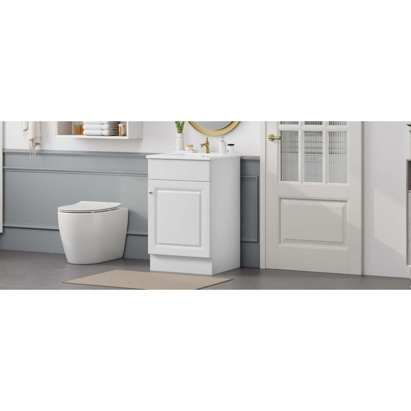 Meuble-lavabo de 20 po avec lavabo, meuble-lavabo avec tablette de porte et tablette réglable, Blanc