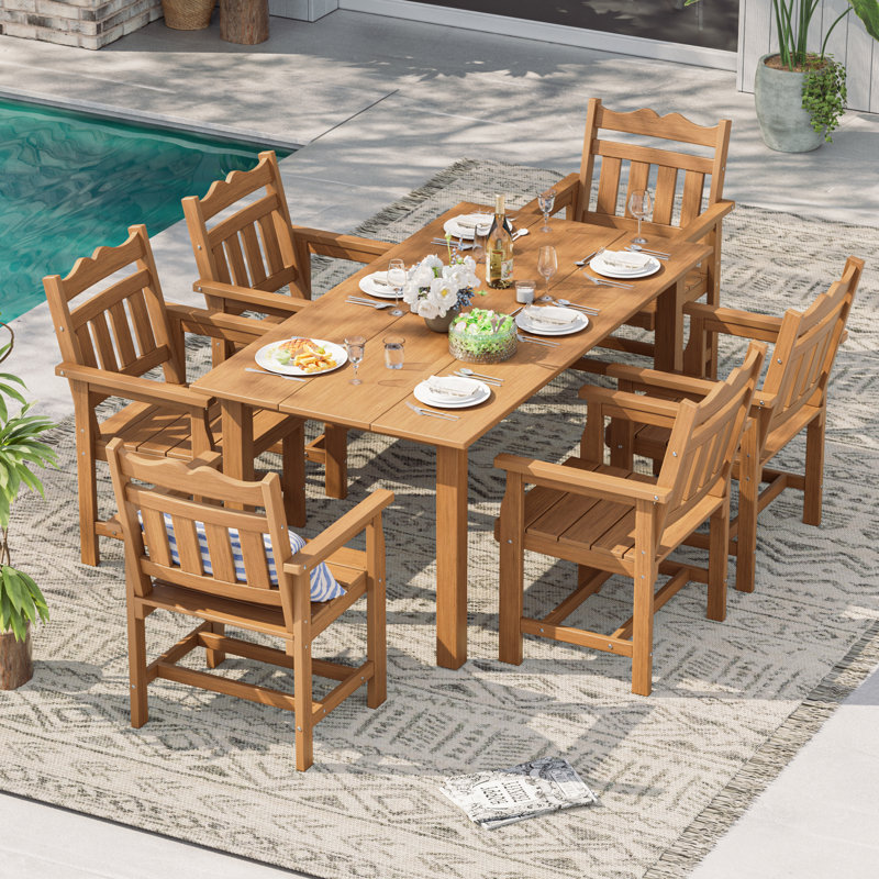 7 Piece HIPS Weather-Resistant Patio Dining Set with Umbrella Hole, Heavy Duty Dining Table Set for 6, Easy Assembly Patio Table and Chairs for Patio, Yard, Poolside