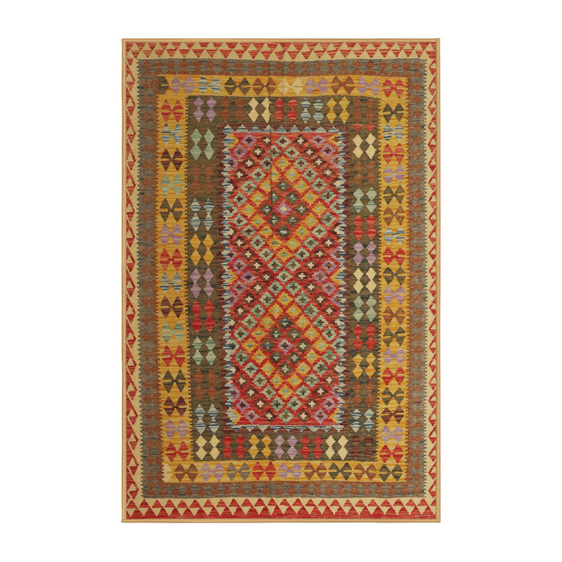 Tapis orange/rouge/gris contemporain, Rectangle 2 pi x 4 pi