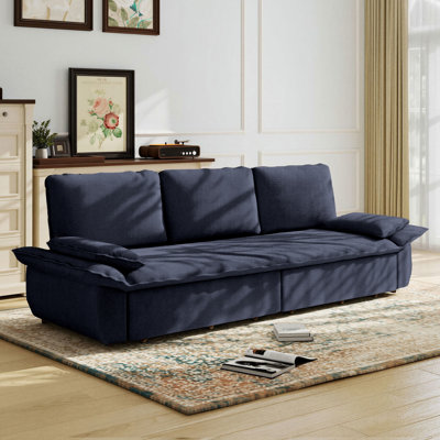 94.5" King 3-In-1 Convertible Pull Out Sleeper Sofa Bed, Multi-Functional Corduroy Loveseat Bed, Blue
