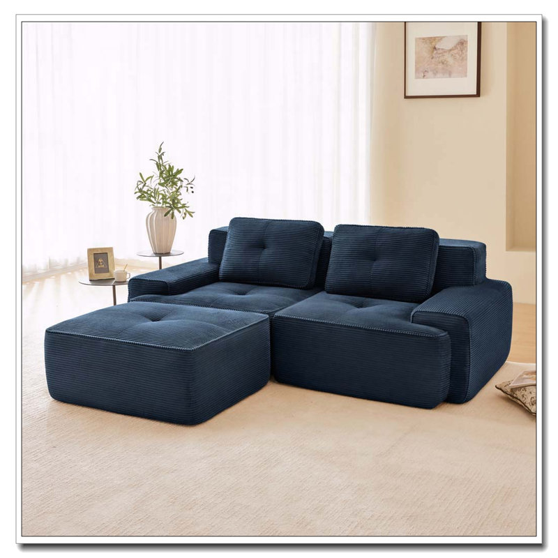 Canapé moderne en velours côtelé, Bleu - 2 sièges + 1 fauteuil