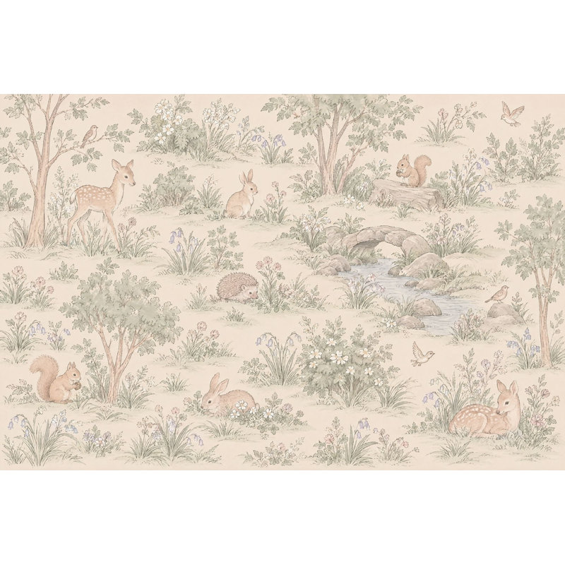 Adhésif mural crème Woodland, 140 po x 108 po, Peler et coller