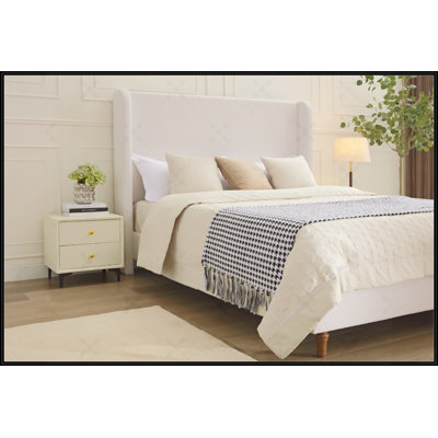 Harper Tall Headboard Upholstered Bed / 54" High Headboard / Elegant Simplicity  / No Box Spring Needed / Easy Assembly / Queen / Textured Ivory Canvas