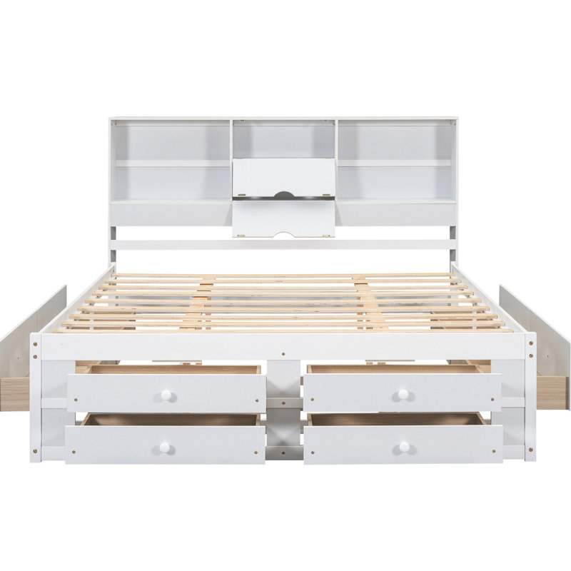 White King Size Storage Bed With 8 Headboard And Platform 8 Drawers