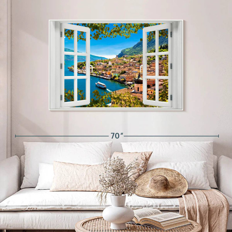 Fenêtre sur Limone Sul Garda, Cadre flottant blanc, 46 po x 31 po