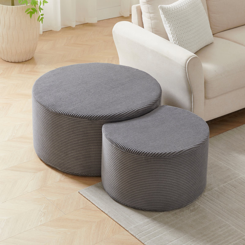 Table basse ronde avec 2 tables gigognes de salon emboîtables et 2 tables basses pour salon, Gris