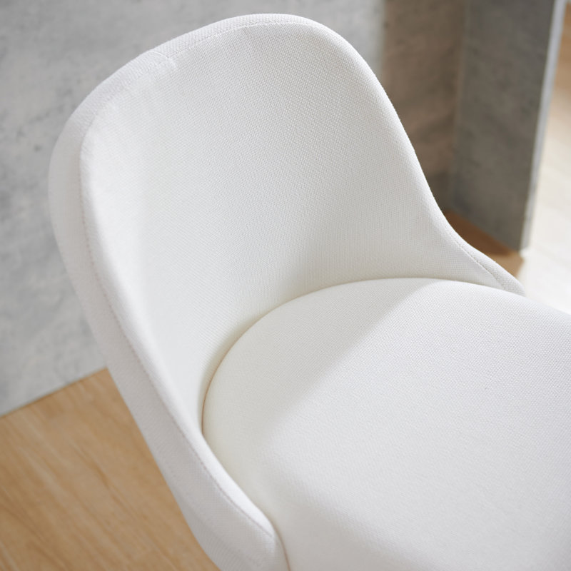 Tabouret de baril avec siège en lin et base en métal, Lin blanc / cadre doré, 2