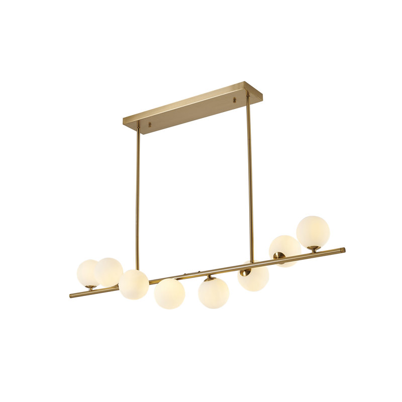 Chandelier moderne en cuivre avec abat-jour en verre 8 lumières, Cuivre