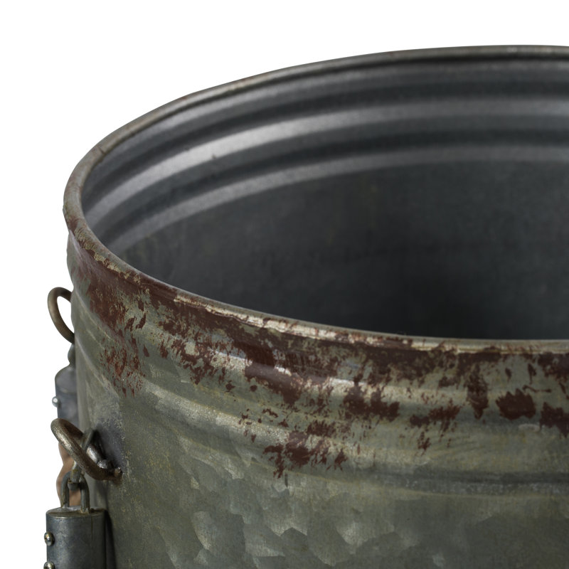 Matherly Rustic Metal Container with Handles, 13.5" H x 8" W x 8" D