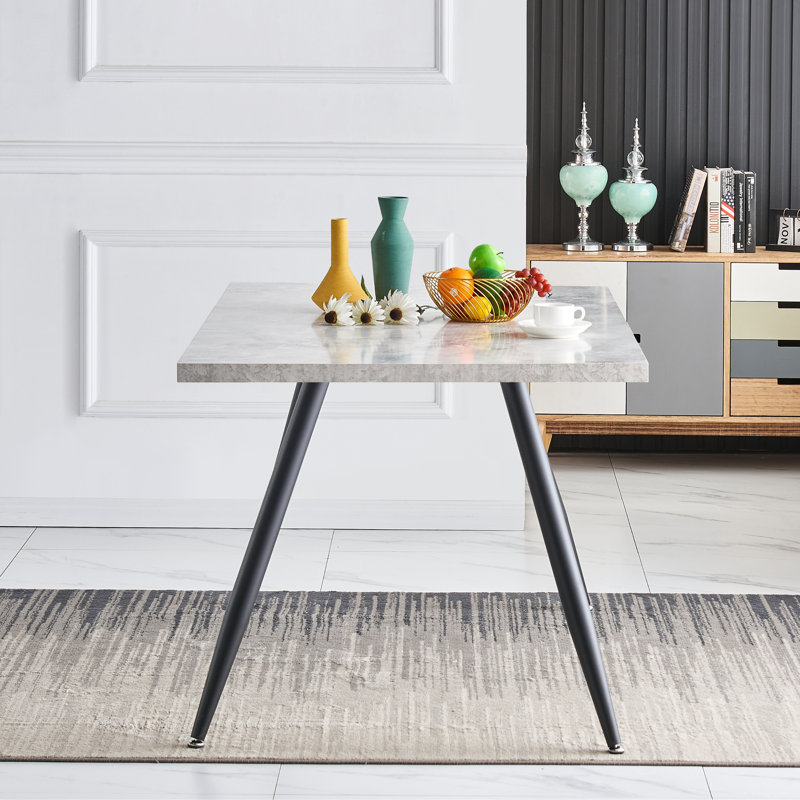 Ernst 120/150cm Nordic Metal Base Rectangular Manufactured Wood Dining Table, Grey, 150cm x 90cm