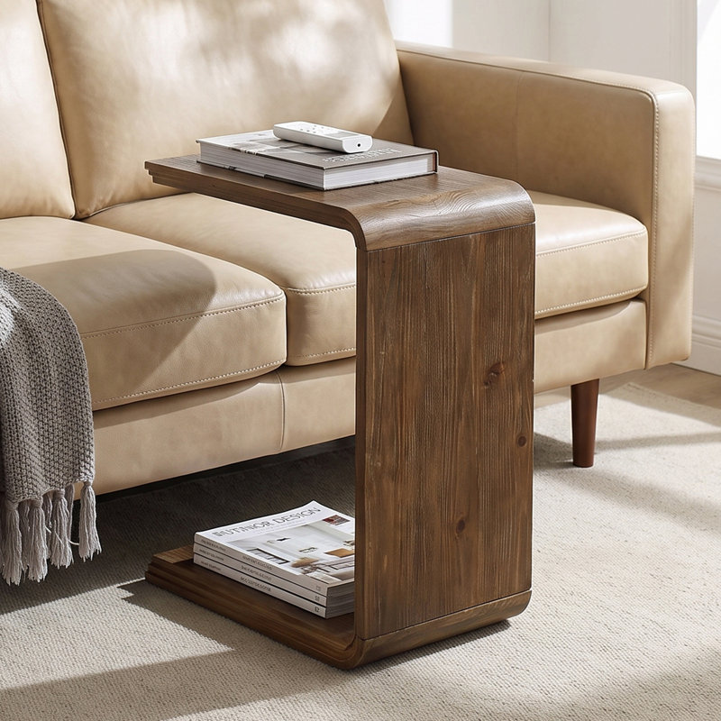 Table de bout en bois massif en forme de C, table d'appoint pour salon, chambre à coucher, petit espace, 2 pièces, 2 Pcs