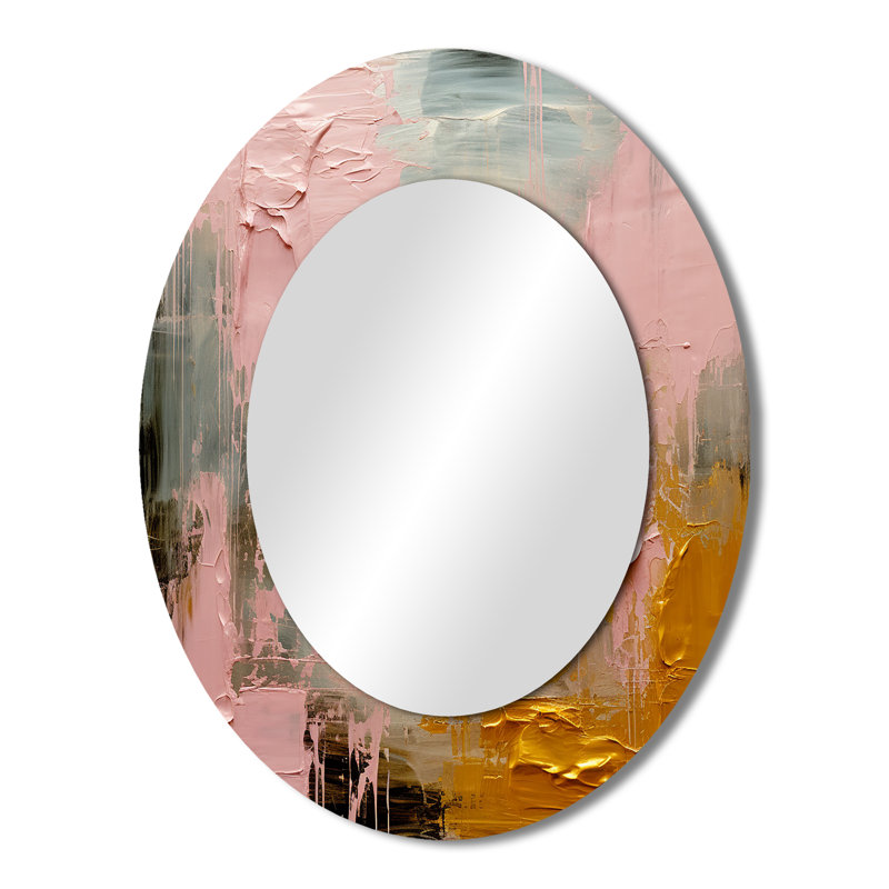 Célébration de la destinée abstraite, peinture or rose II - miroir mural ovale moderne doré, 43 po x 33 po