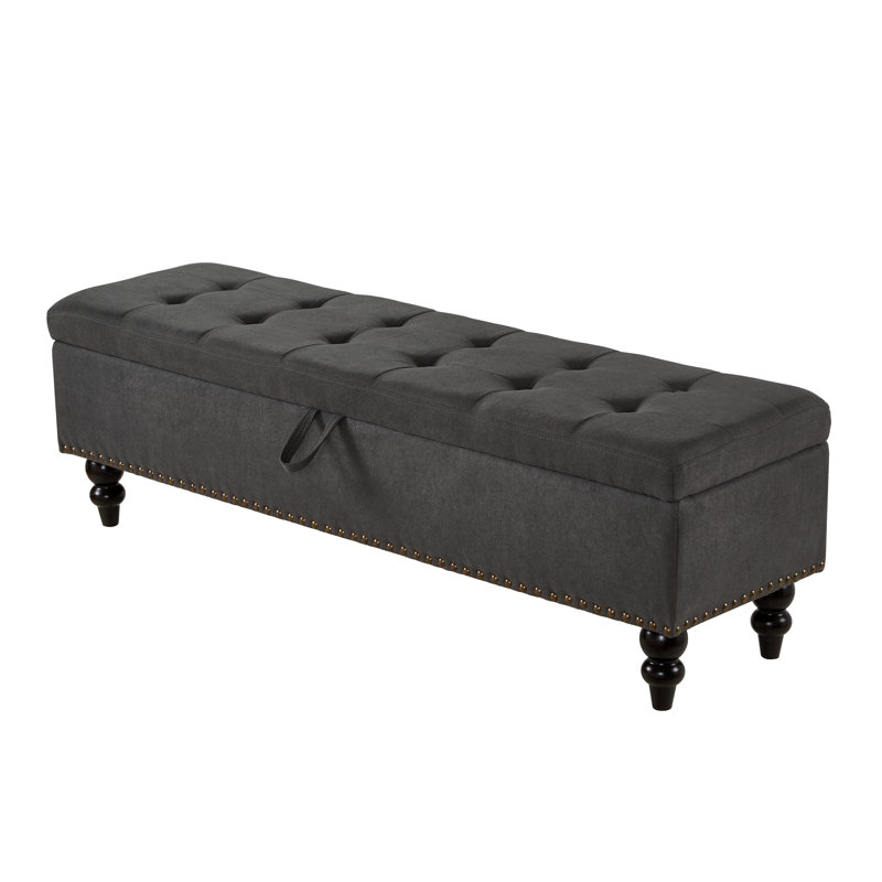 Bed Bench with Storage Grey Fabric