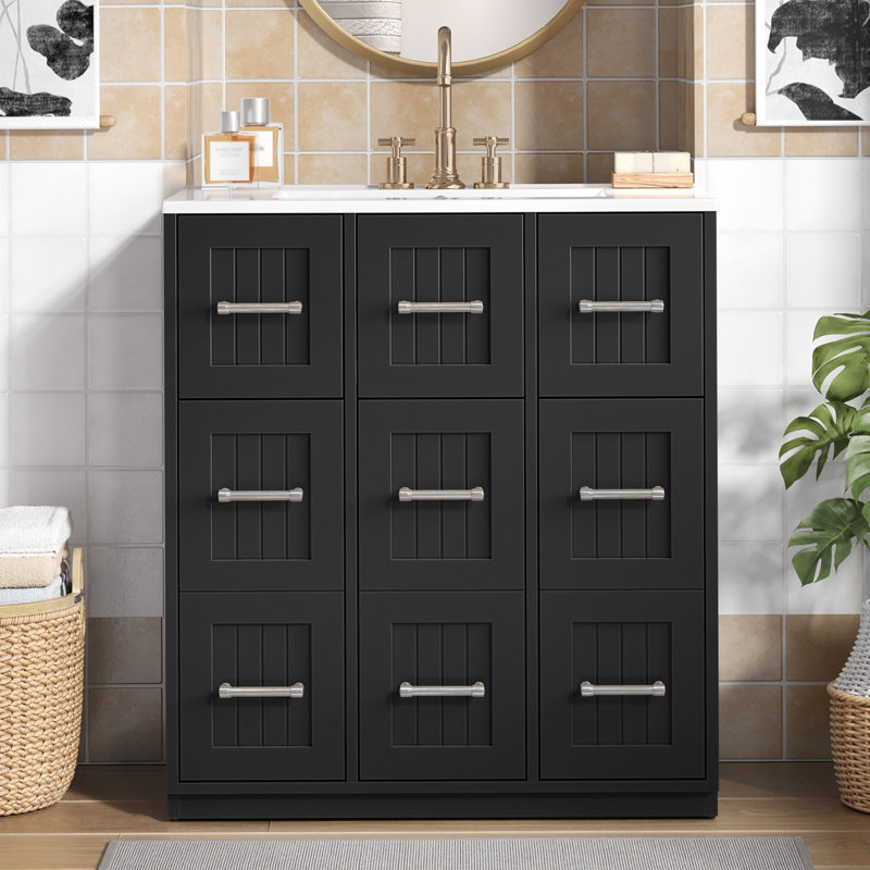 Rory 30'' Single Bathroom Vanity With Ceramic Top, Black