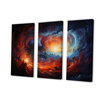 Rêves de galaxie astronomique orange bleu I - impression sur toile tendue 3 pièces