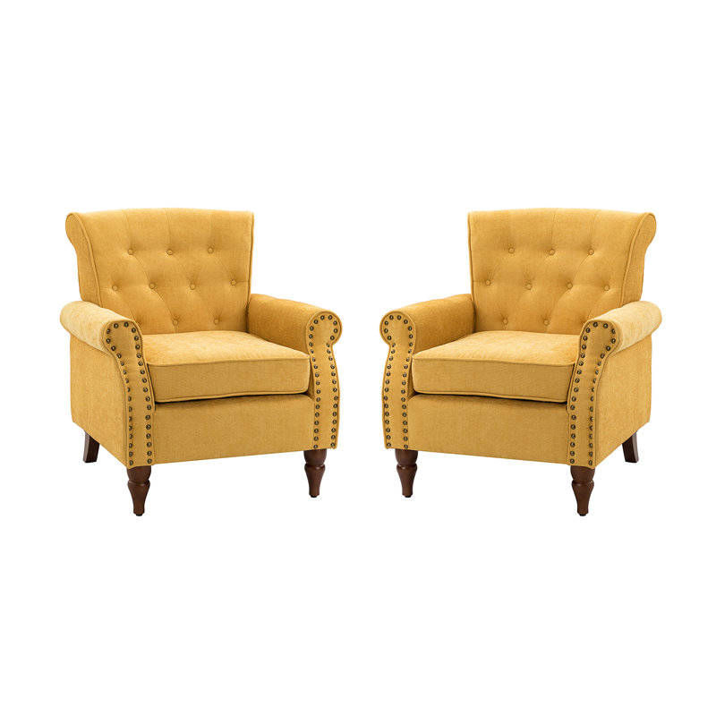 Fauteuil capitonné 29,5 po Anine, Polyester moutarde