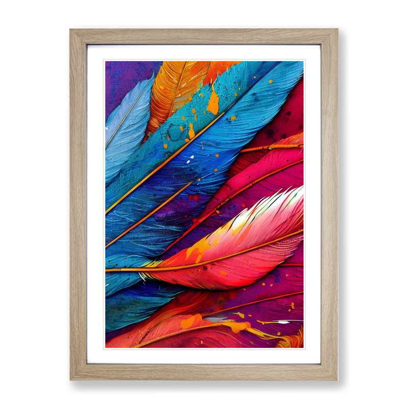 Splashed Feathers No.5 Abstract - Wall Art, 66cm H x 48cm W, Oak Framed, White