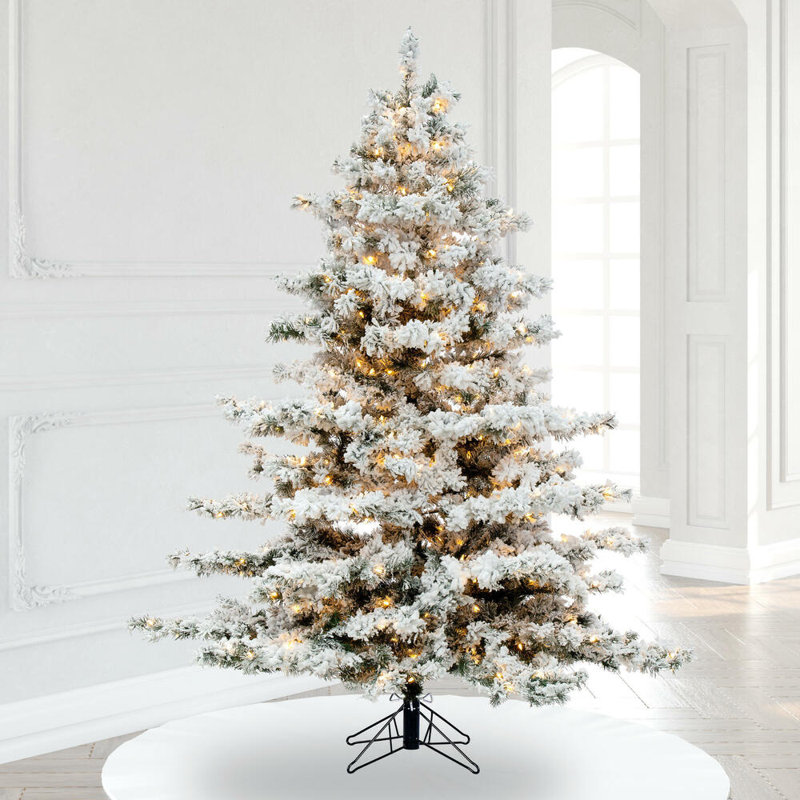 Alaskan White/Green Artificial Christmas Tree with LED White Lights with Stand, 5' H x 49" W