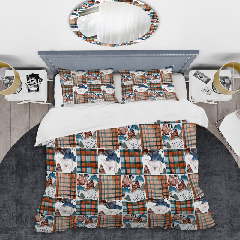 Brown And White Patchwork Polyester Patchwork Duvet Cover, King Duvet Cover + 2 King Shams