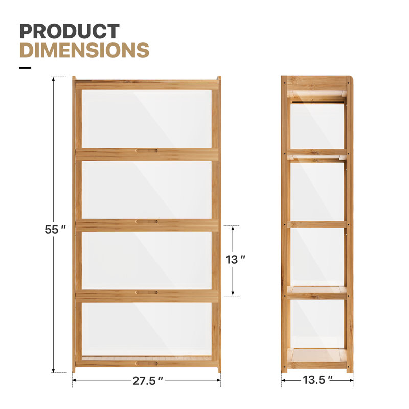 4-Tier Display Cabinet With Flip Up Door, Curio Cabinet Collection Display Shelf Showcase Bookcase, Brown/Clear