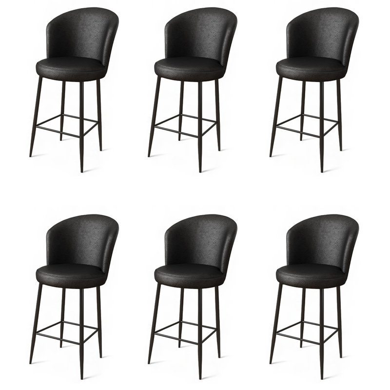 Modern Black Bar Stool Set (6 Pieces), 18.1 x 42.1 x 15.7 inches | 100% Metal Frame & Faux Leather Upholstery, 14.6-inch Back Height & 27.6-inch Seat Height | Comfortable 18 DNS Foam for Back & 22 DNS Foam for Seat