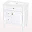 Meuble-lavabo de 30 po avec lavabo, armoire de salle de bain autoportante blanche avec tiroir rabattable et tablette réglable, structure en bois d'hévéa massif, panneaux de fibres à densité moyenne et poignées en métal-1164870805