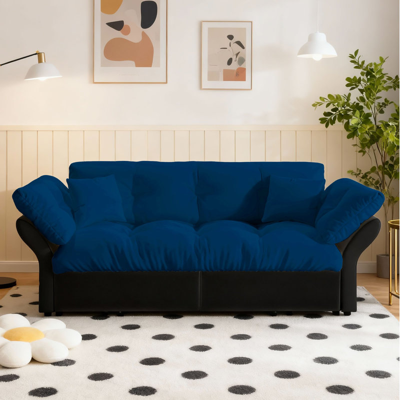 Canapé-lit convertible 3-en-1 Burwell, Velours bleu