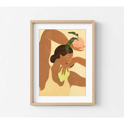 «Modern Minimalist Woman with Peach», reproduction d'art abstrait contemporain