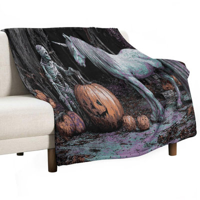 Jeté en flanelle de maman avec licorne et citrouilles, couverture douce et chaude pour le salon
