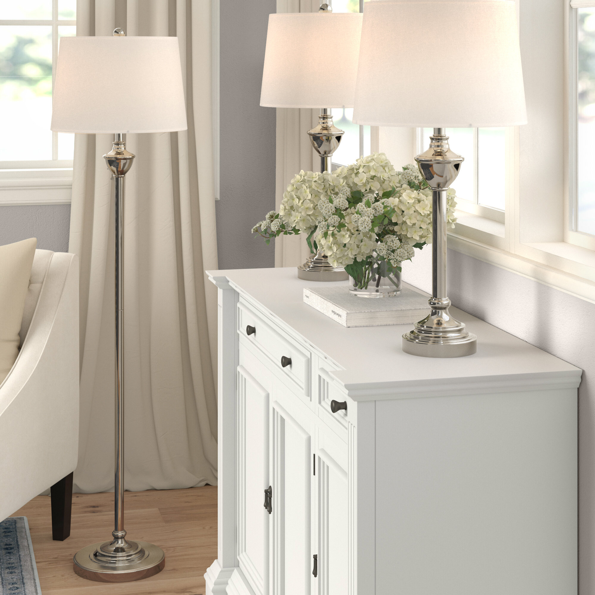 Lark Manor Ardak 27.5" Nickel Floor & Table Lamp Set - Wayfair Canada