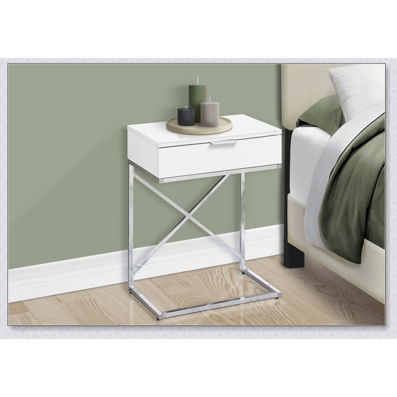 Table d'appoint moderne blanc brillant avec tiroir de rangement pour le salon et la chambre à coucher, mobilier polyvalent et élégant