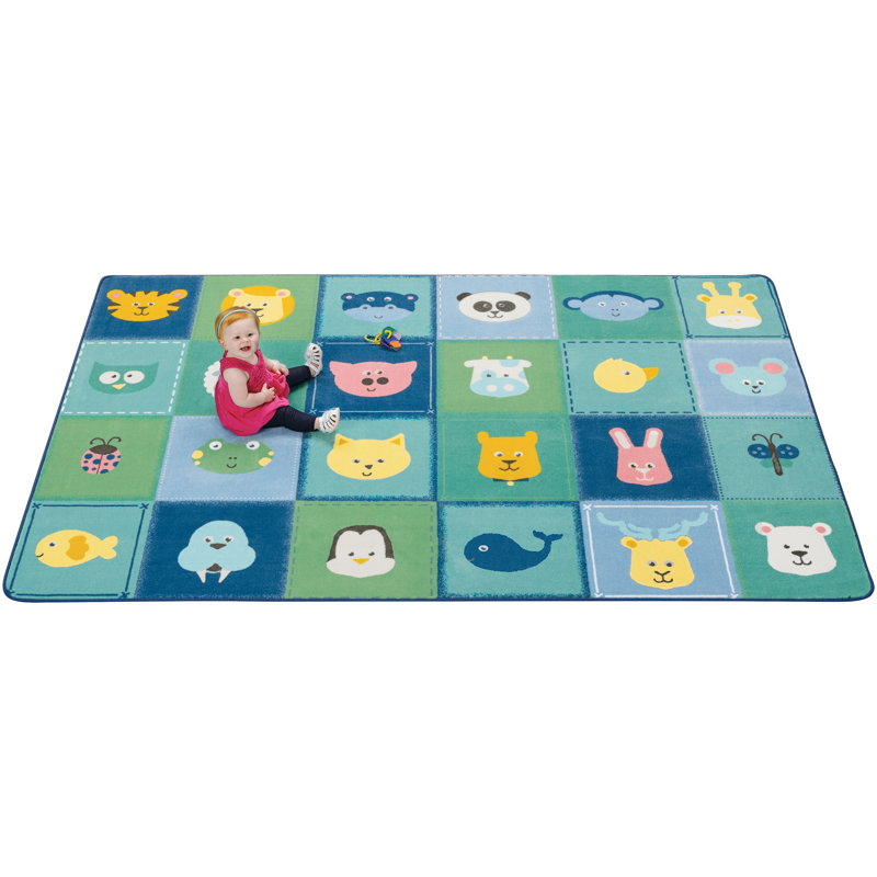 Tapis bleu clair touffeté à motif animal Kidsoft, Rectangle 6 pi x 9 pi