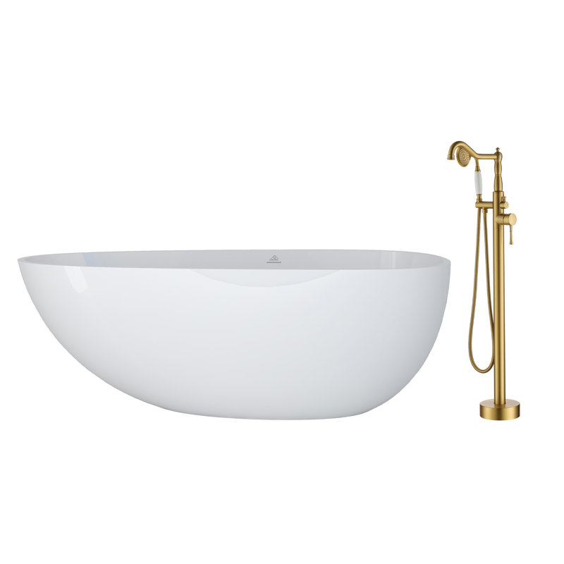 Baignoire autoportante à surface solide de 67 po x l 33 po avec robinet, Or
