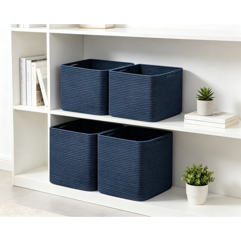 Ensemble de 4 bacs de rangement cubiques avec panier de rangement en corde de coton de 11 pouces