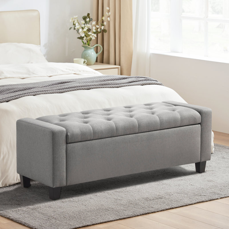 Polyester Upholstered Storage Bench, Grey
