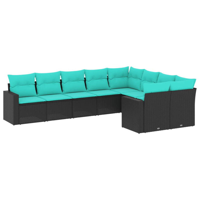  Ensemble de canapé de patio 9 pièces avec coussins en rotin de polyester noir