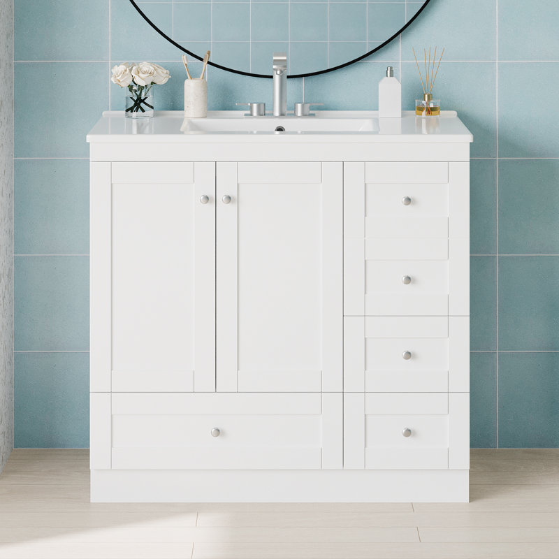 Meuble-lavabo simple 36 po avec lavabo en céramique, Blanc
