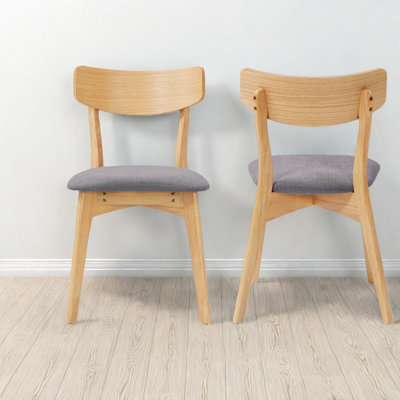 Modern Dining Chairs Set Of 2, Fabric Seat Wood Frame For Small Kitchen