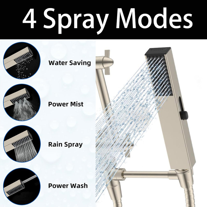 12'' Rainfall Shower Head, Dual Shower Head Combo, Adjustable Extension Arm, 71'' Hose, Brushed Nickel