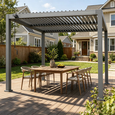 Pergola d'extérieur à persiennes, abri de jardin réglable en métal avec gouttière cachée, abri de jardin toutes saisons pour le jardin