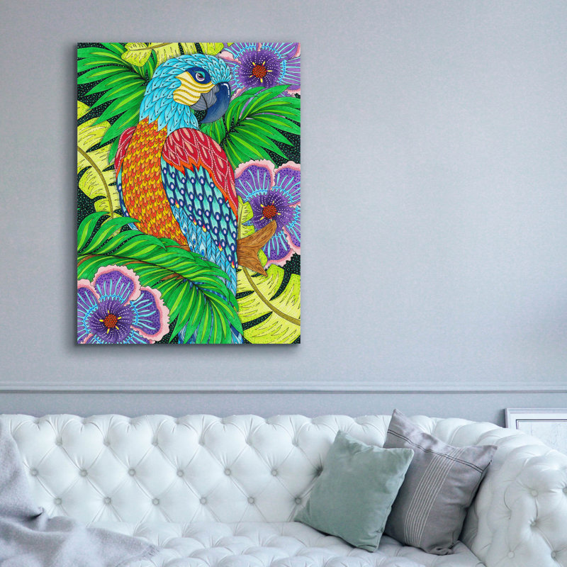 «Jungle Parrot» par Hello Angel, art mural sur toile, H 54 po x l 40 po x P 1,5 po