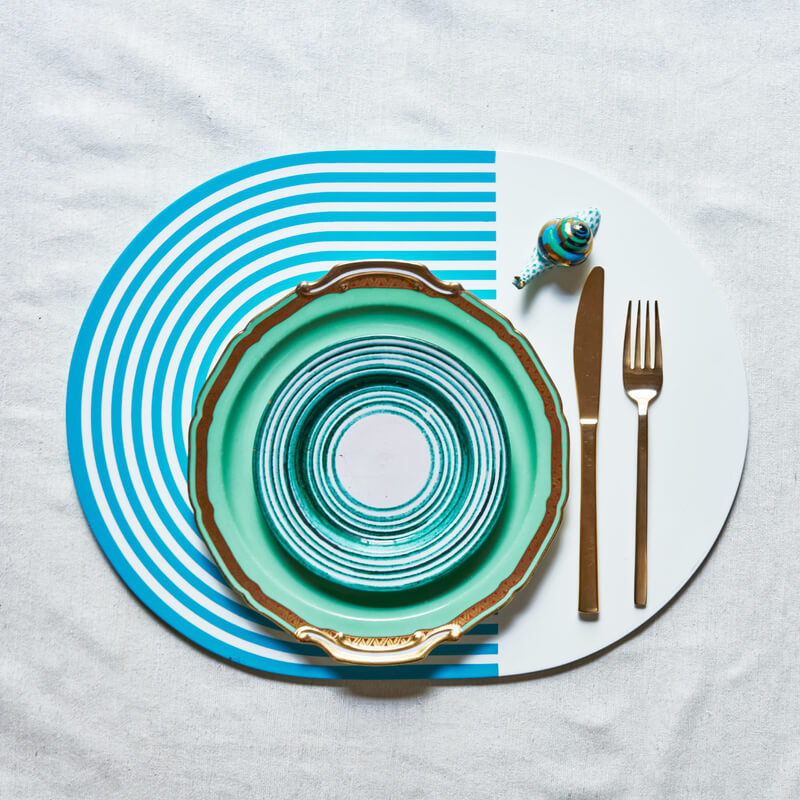 Stripes & Solids Lacquer Placemats, White/Navy