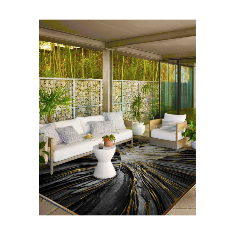 Leafy Patterned Woven Base Washable Rug, Rectangle 4'7" x 6'7" Rug Pad Included