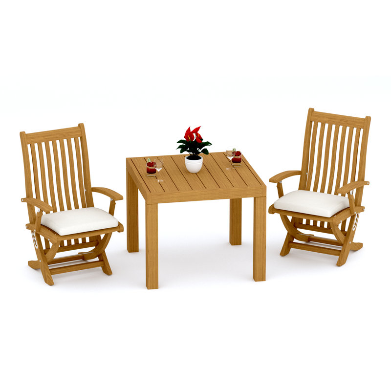 Ensemble de salle à manger 5 pièces en bois de teck de qualité A: table carrée de 36 po et 4 fauteuils inclinables Warwick # 11Wa0804