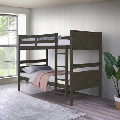 Jazzae 43.6" W Wood Twin-over-Twin Bunk Bed with Convertible Design and Guardrails 