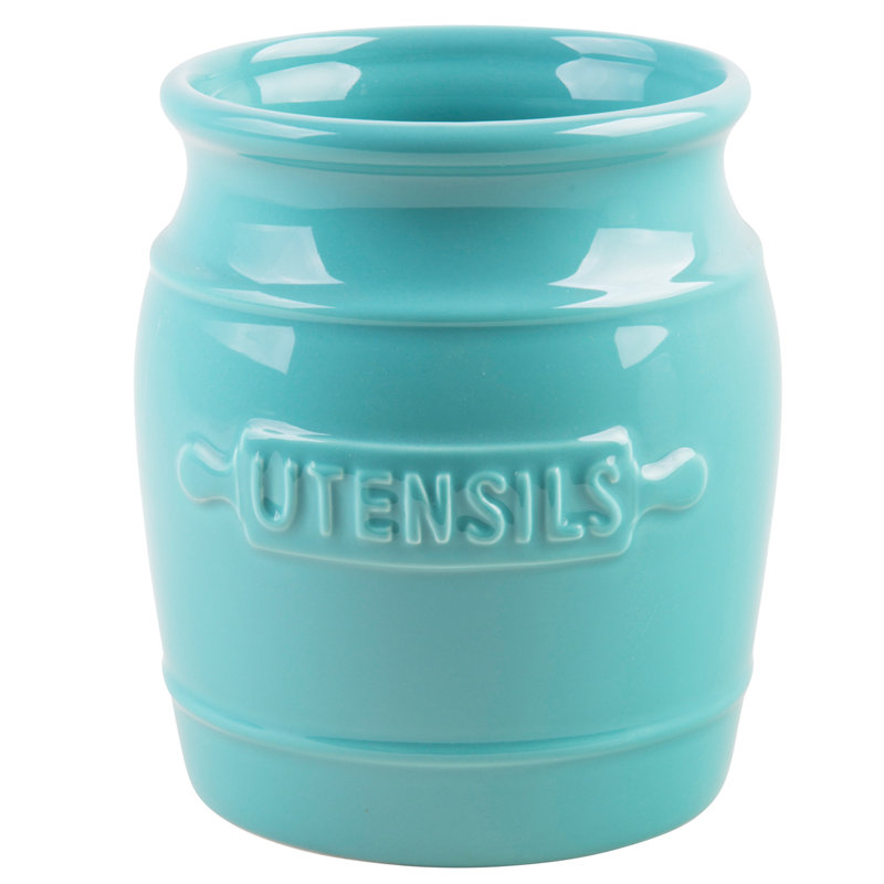 Ceramic / Porcelain Round Utensil Crock, Aqua