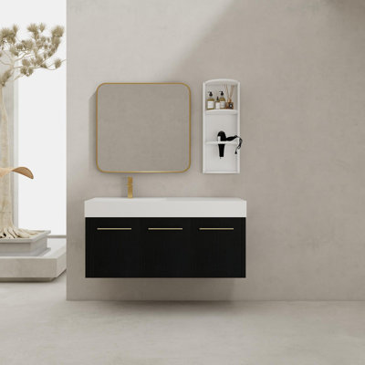 Meuble-lavabo mural 48 po avec lavabo et support de rangement, lavabo à rebord épais en résine gauche, ensemble KD
